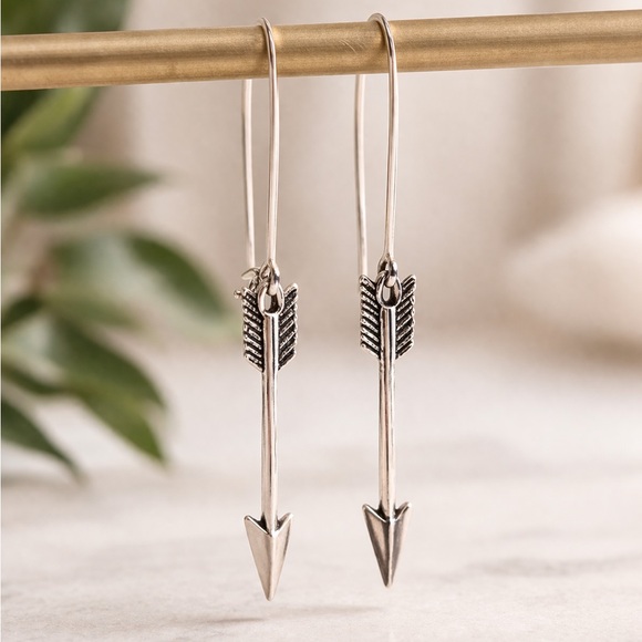 Jewelry - Silver Arrow Drop Earrings | Minimal Boho Dangle Earrings | Lightweight
